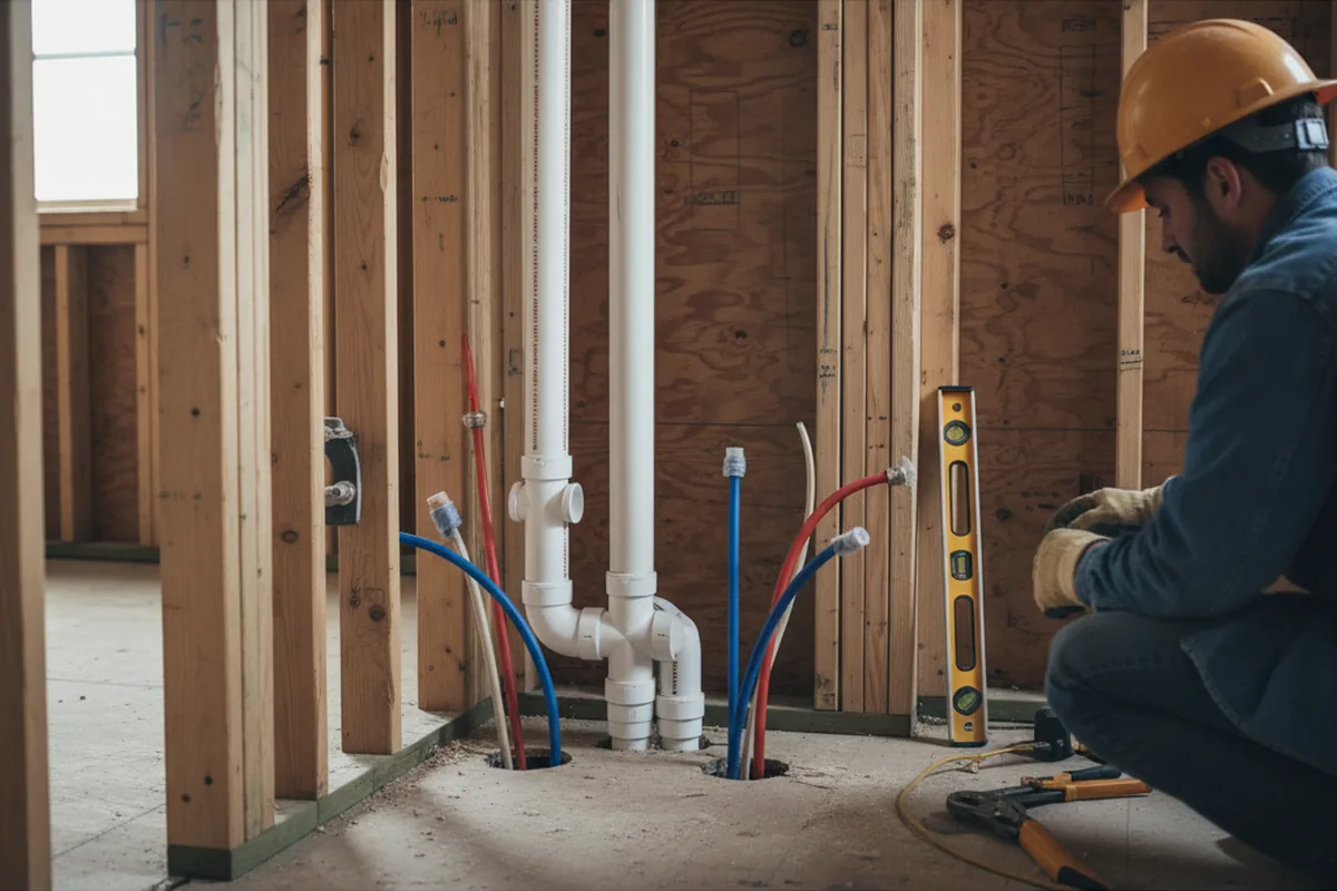 Drain and supply rough-in during Leak Detection in North Walpole
